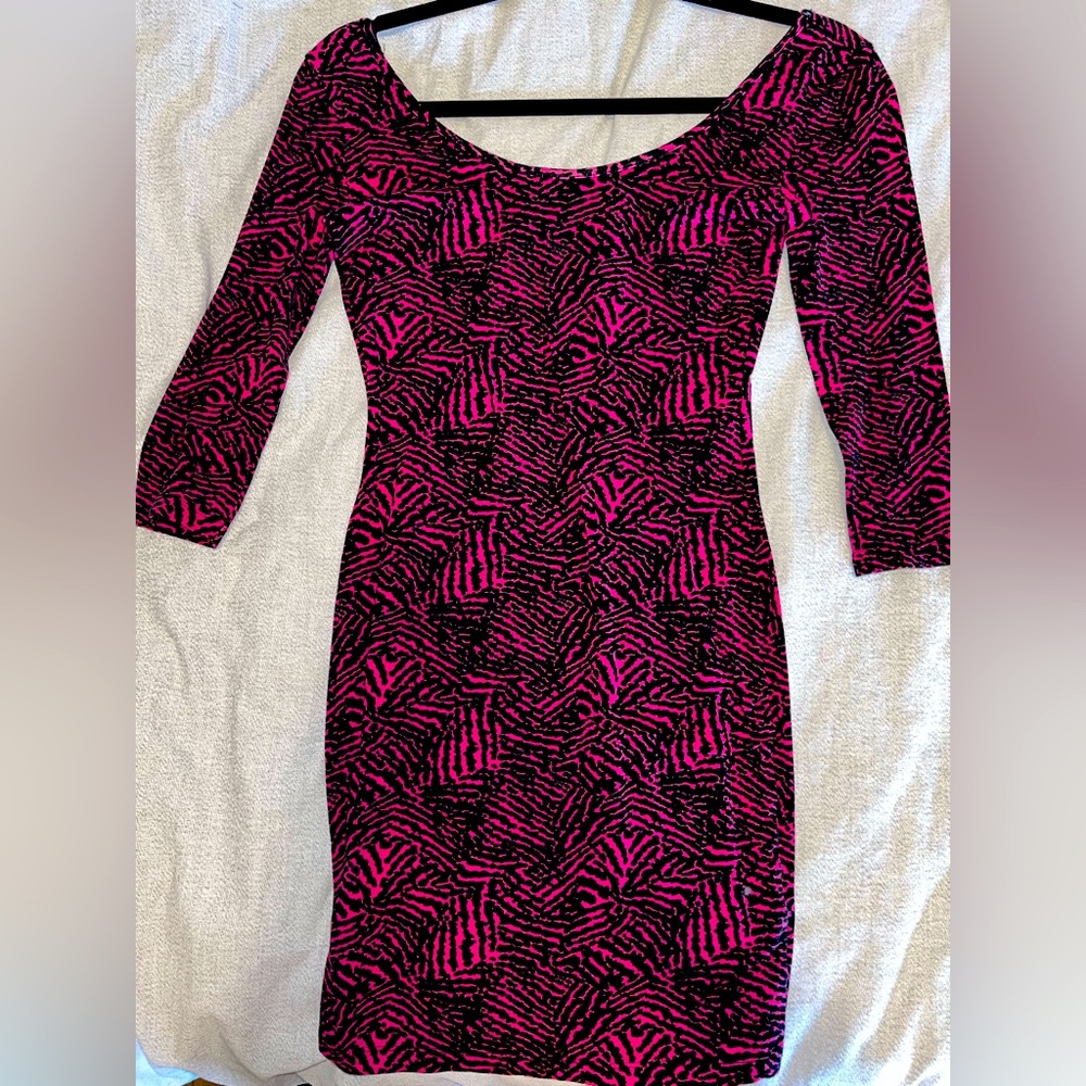 Pink Pattern 3/4 Sleeve Mini Dress
